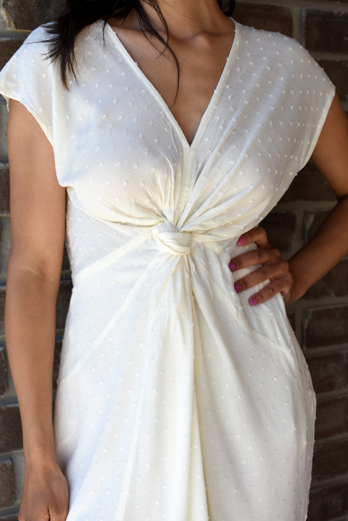 Ayla Textured Front-Knot Midi Dress